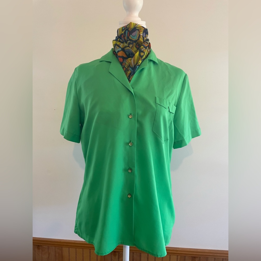 Vintage:Lady Arrow, MYSTIQUE, Sz 14, Gn Blouse, Sh Sleeve, Made in USA